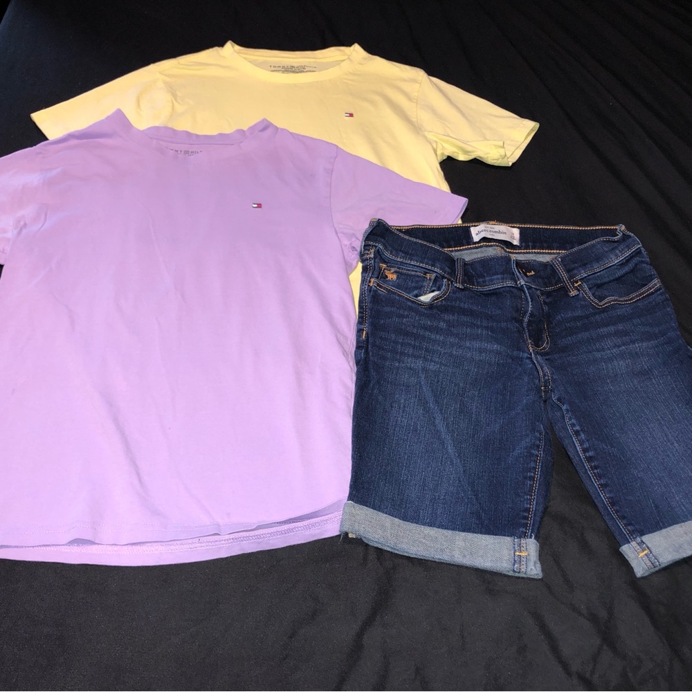 Tommy Hilfiger Kids' Yellow and Lavender Tees with Abercrombie Kids Shorts